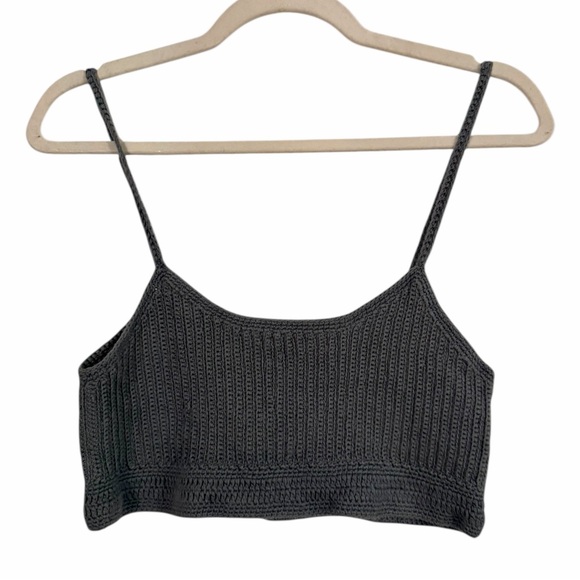 First Rite Tops - First Rite Blue Gray Crochet Knit Women's Crop Top Pima Cotton Linen Small